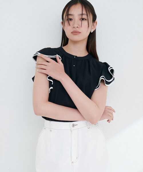 natural couture（ナチュラルクチュール）の「【WEB限定】配色ラッフルスリーブブラウス（シャツ/ブラウス・レディース・アイボリー/ライトベージュ/ブラック/ピンク/ミント・FREE）」の16枚目の写真