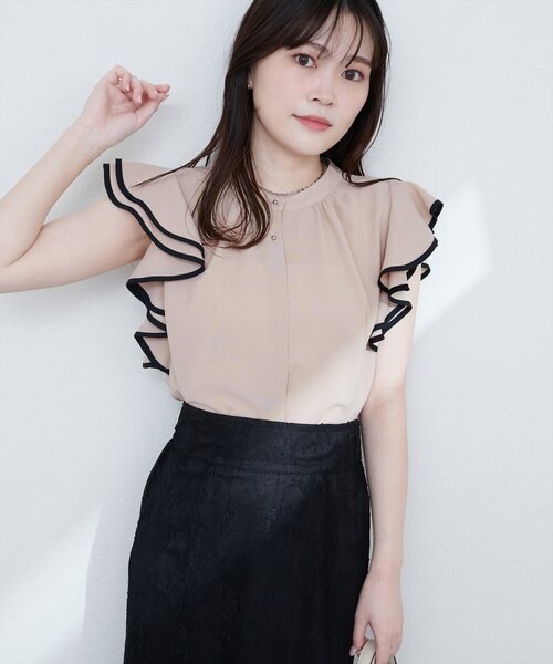 natural couture（ナチュラルクチュール）の「【WEB限定】配色ラッフルスリーブブラウス（シャツ/ブラウス・レディース・アイボリー/ライトベージュ/ブラック/ピンク/ミント・FREE）」の20枚目の写真