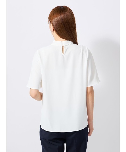 接触冷感】ボウタイデシンブラウス オフホワイト/ピンク