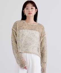 カットメッシュクロップドニット