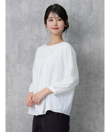 【透けにくい】フロントタック ブラウス 7分袖 2枚仕立て UVカット SOFFICE
