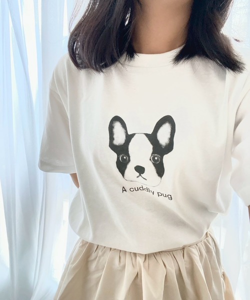 cuorequal(クオレコール)の「パグ半袖Tシャツ(Tシャツ/カットソー・レディース・ホワイト・MEDIUM)」の1枚目の写真