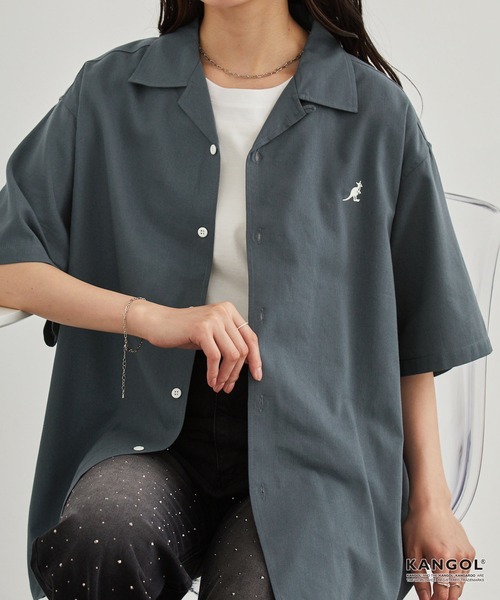 KANGOL(カンゴール)の「KANGOL/カンゴール 別注 ワンポイント刺繍 オープンカラー半袖シャツ(シャツ/ブラウス・メンズ・ネイビー/オフホワイト/サックスブルー/ライトベージュ/チャコール/ブラック・S/L/M)」の5枚目の写真