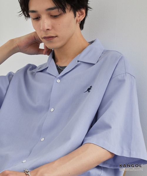 KANGOL(カンゴール)の「KANGOL/カンゴール 別注 ワンポイント刺繍 オープンカラー半袖シャツ(シャツ/ブラウス・メンズ・ネイビー/オフホワイト/サックスブルー/ライトベージュ/チャコール/ブラック・S/L/M)」の6枚目の写真