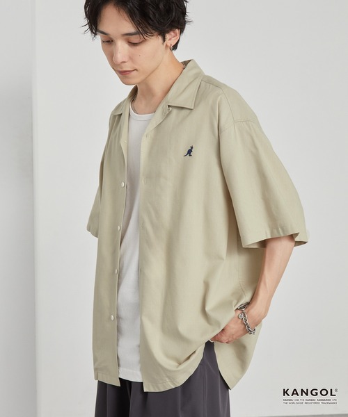 KANGOL(カンゴール)の「KANGOL/カンゴール 別注 ワンポイント刺繍 オープンカラー半袖シャツ(シャツ/ブラウス・メンズ・ネイビー/オフホワイト/サックスブルー/ライトベージュ/チャコール/ブラック・S/L/M)」の4枚目の写真
