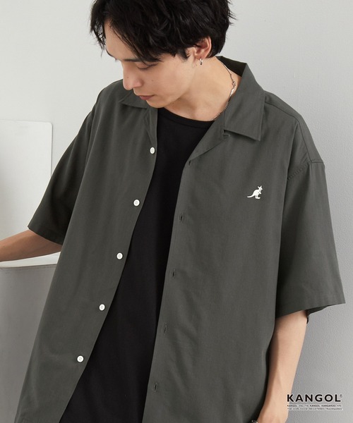 KANGOL(カンゴール)の「KANGOL/カンゴール 別注 ワンポイント刺繍 オープンカラー半袖シャツ(シャツ/ブラウス・メンズ・ネイビー/オフホワイト/サックスブルー/ライトベージュ/チャコール/ブラック・S/L/M)」の3枚目の写真