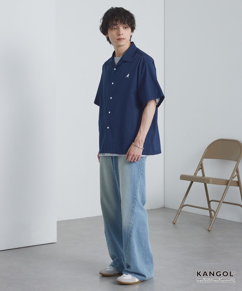 KANGOL/カンゴール 別注 ワンポイント刺繍 オープンカラー半袖シャツ