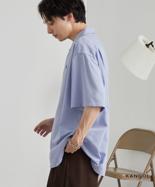 KANGOL(カンゴール)の「KANGOL/カンゴール 別注 ワンポイント刺繍 オープンカラー半袖シャツ(シャツ/ブラウス・メンズ・ネイビー/オフホワイト/サックスブルー/ライトベージュ/チャコール/ブラック・S/L/M)」の22枚目の写真