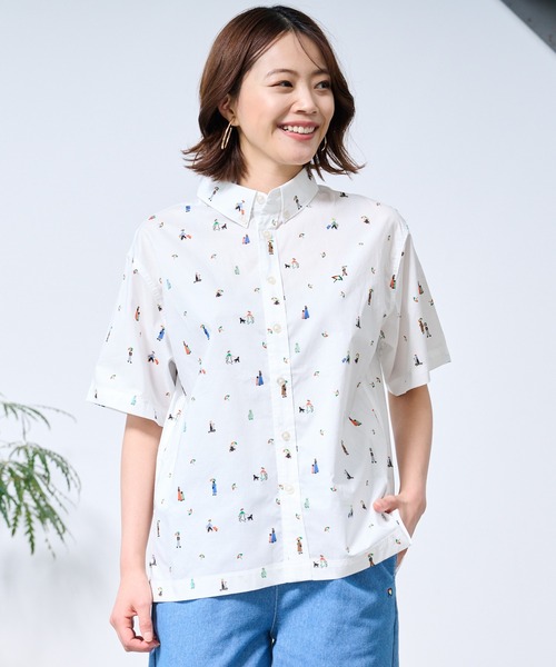 Arnold Palmer（アーノルドパーマー）の「アート総柄 半袖 シェア シャツ（シャツ/ブラウス・レディース・ネイビー/ベージュ/ホワイト・LL/L/M/XS/S）」の2枚目の写真