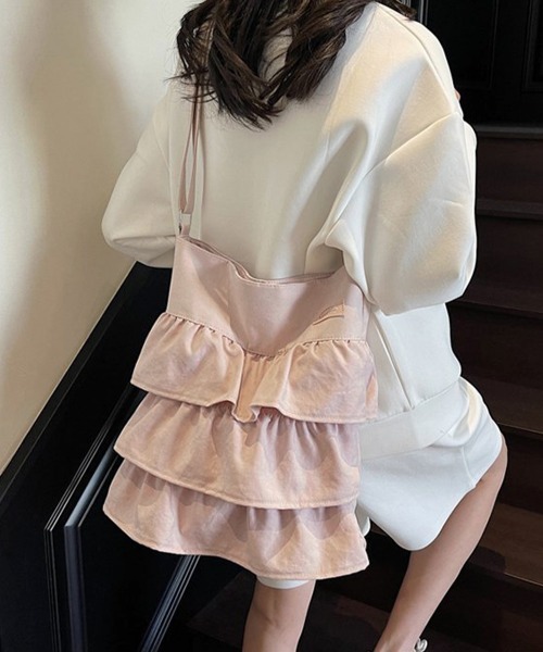 Miniministore（ミニミニストア）の「フリルショルダーバッグ ティアードバッグ（トートバッグ・レディース・ベージュ/ダークグレー/ブルー/ブラック/ベビーピンク・FREE）」の7枚目の写真