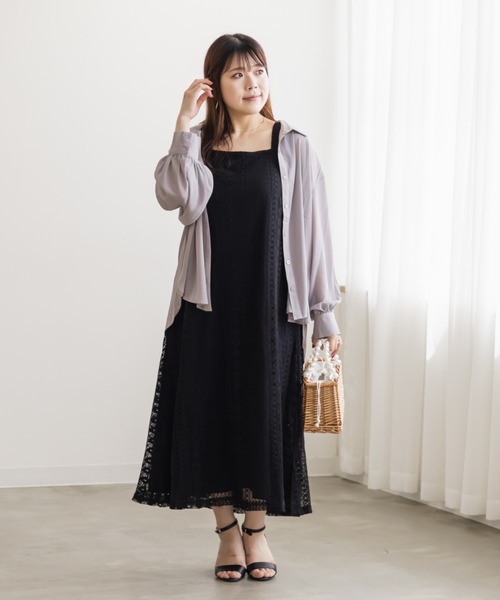 CLETTE(クレット)の「かぎ針編みノースリーブワンピース(ワンピース・レディース・アイボリー/ブラック・LL/3L/4L)」の4枚目の写真