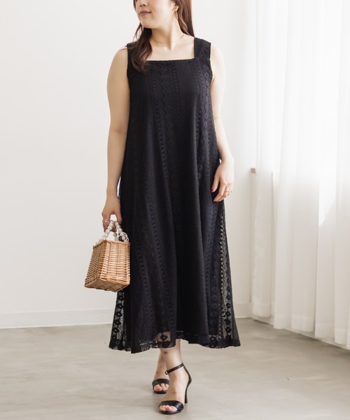 CLETTE(クレット)の「かぎ針編みノースリーブワンピース(ワンピース・レディース・アイボリー/ブラック・LL/3L/4L)」の6枚目の写真