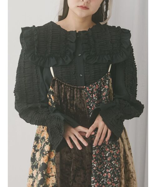 merry jenny（メリージェニー）の「フリルギャザーブラウス（シャツ/ブラウス・レディース・ブラック/オフホワイト・FREE）」の2枚目の写真