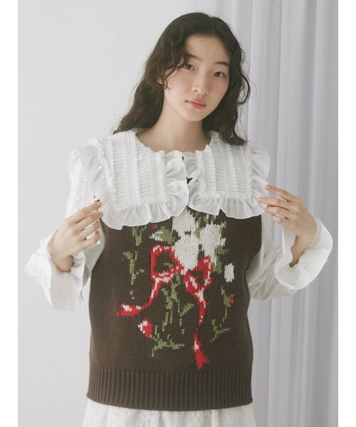 merry jenny（メリージェニー）の「フリルギャザーブラウス（シャツ/ブラウス・レディース・ブラック/オフホワイト・FREE）」の4枚目の写真