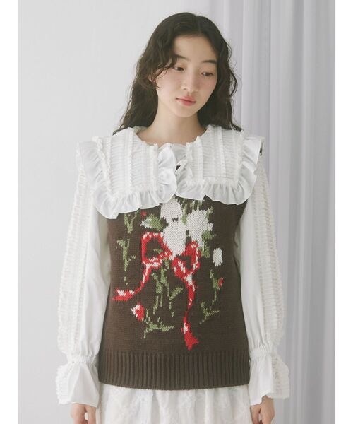 merry jenny（メリージェニー）の「フリルギャザーブラウス（シャツ/ブラウス・レディース・ブラック/オフホワイト・FREE）」の5枚目の写真