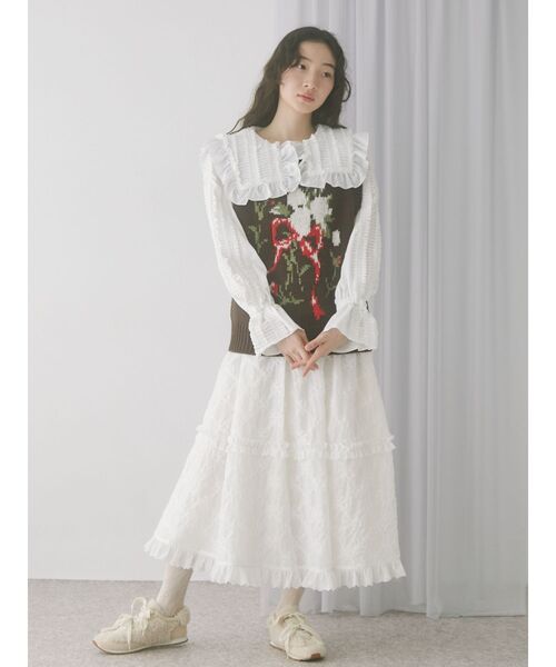 merry jenny（メリージェニー）の「フリルギャザーブラウス（シャツ/ブラウス・レディース・ブラック/オフホワイト・FREE）」の7枚目の写真