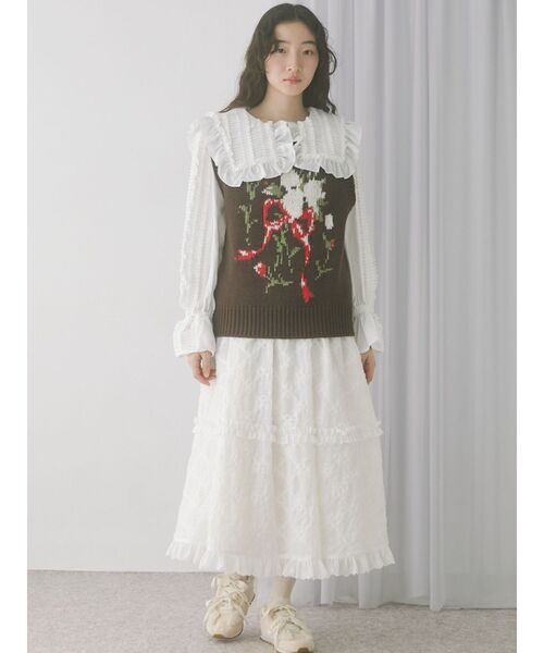 merry jenny（メリージェニー）の「フリルギャザーブラウス（シャツ/ブラウス・レディース・ブラック/オフホワイト・FREE）」の8枚目の写真