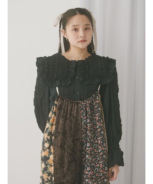 merry jenny（メリージェニー）の「フリルギャザーブラウス（シャツ/ブラウス・レディース・ブラック/オフホワイト・FREE）」の9枚目の写真