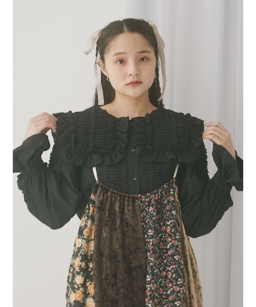 merry jenny（メリージェニー）の「フリルギャザーブラウス（シャツ/ブラウス・レディース・ブラック/オフホワイト・FREE）」の10枚目の写真