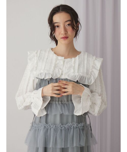 merry jenny（メリージェニー）の「フリルギャザーブラウス（シャツ/ブラウス・レディース・ブラック/オフホワイト・FREE）」の14枚目の写真