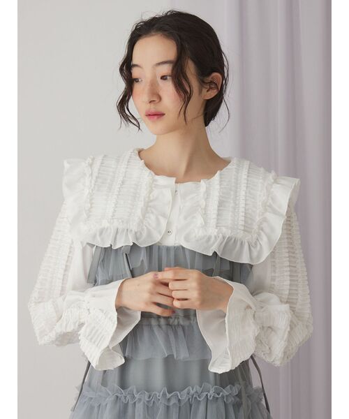 merry jenny（メリージェニー）の「フリルギャザーブラウス（シャツ/ブラウス・レディース・ブラック/オフホワイト・FREE）」の15枚目の写真
