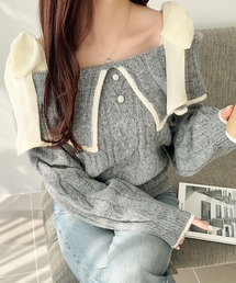 sacai グレー オフショルダー セーター org.jpg