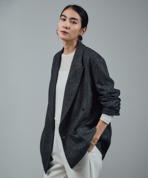 SALON adam et rope'（サロン アダム エ ロペ）の「Riopele（リオペル）ビスコースウールツイルダブルジャケット（テーラードジャケット・レディース・ダークブラウン/ブラック・M/S）」の2枚目の写真