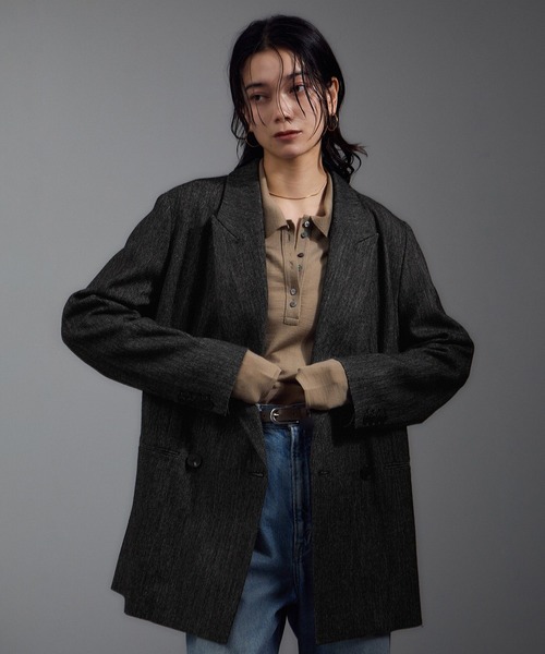 SALON adam et rope'（サロン アダム エ ロペ）の「Riopele（リオペル）ビスコースウールツイルダブルジャケット（テーラードジャケット・レディース・ダークブラウン/ブラック・M/S）」の3枚目の写真