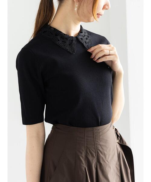 Te chichi(テチチ)の「レースカラー5分袖ニットプルオーバー(ニット/セーター・レディース・ネイビー/オフホワイト/ブラック・F)」の21枚目の写真