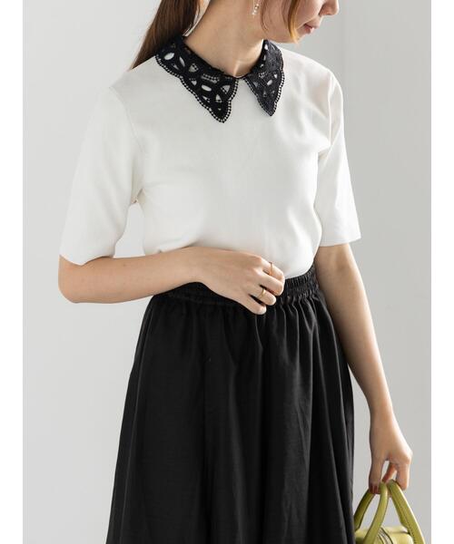 Te chichi(テチチ)の「レースカラー5分袖ニットプルオーバー(ニット/セーター・レディース・ネイビー/オフホワイト/ブラック・F)」の18枚目の写真