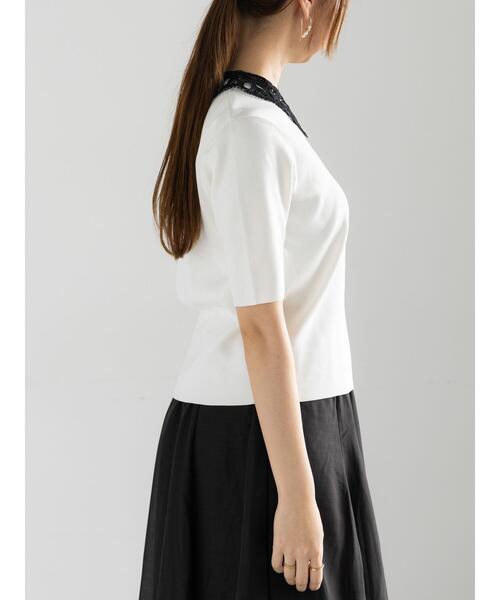 Te chichi(テチチ)の「レースカラー5分袖ニットプルオーバー(ニット/セーター・レディース・ネイビー/オフホワイト/ブラック・F)」の16枚目の写真