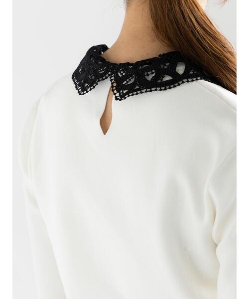 Te chichi(テチチ)の「レースカラー5分袖ニットプルオーバー(ニット/セーター・レディース・ネイビー/オフホワイト/ブラック・F)」の15枚目の写真