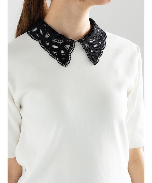 Te chichi(テチチ)の「レースカラー5分袖ニットプルオーバー(ニット/セーター・レディース・ネイビー/オフホワイト/ブラック・F)」の14枚目の写真