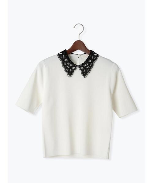 Te chichi(テチチ)の「レースカラー5分袖ニットプルオーバー(ニット/セーター・レディース・ネイビー/オフホワイト/ブラック・F)」の12枚目の写真