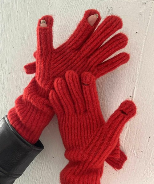 Casselini（キャセリーニ）の「【Casselini】ロングニットリボングローブ 252-112205（手袋・レディース・レッド/ブラック・FREE）」の3枚目の写真