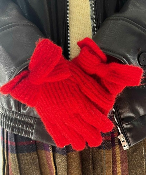 Casselini（キャセリーニ）の「【Casselini】ロングニットリボングローブ 252-112205（手袋・レディース・レッド/ブラック・FREE）」の4枚目の写真