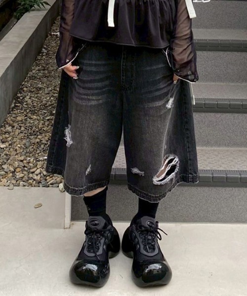 Candy Stripper（キャンディストリッパー）の「MULTI WAY DAMAGE LAYERED DENIM パンツ（デニムパンツ・レディース・ライトインディゴブルー/ブラック・FREE）」の16枚目の写真