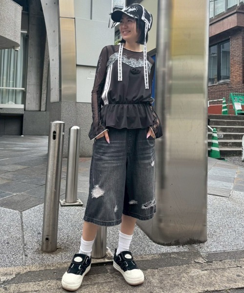 Candy Stripper（キャンディストリッパー）の「MULTI WAY DAMAGE LAYERED DENIM パンツ（デニムパンツ・レディース・ライトインディゴブルー/ブラック・FREE）」の22枚目の写真