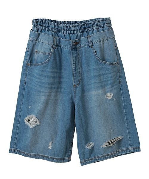 Candy Stripper（キャンディストリッパー）の「MULTI WAY DAMAGE LAYERED DENIM パンツ（デニムパンツ・レディース・ライトインディゴブルー/ブラック・FREE）」の9枚目の写真