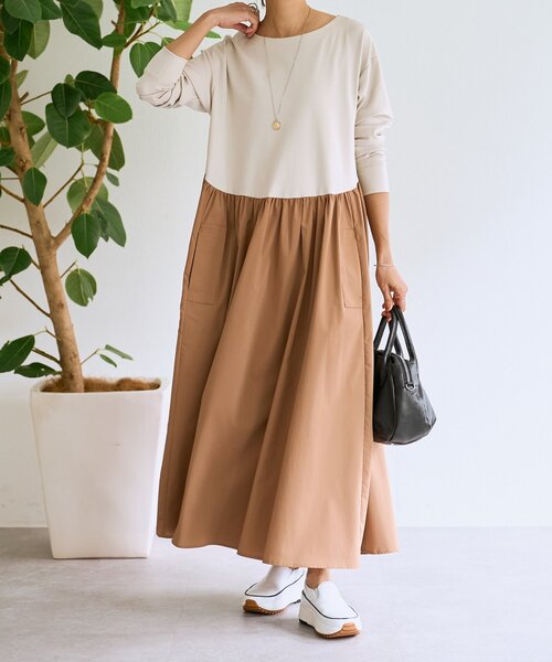 BEARDSLEY（ビアズリー）の「ドッキングボリュームワンピース（ワンピース・レディース・ブラック/キャメル・FREE）」の2枚目の写真