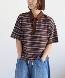 cepo | ワンポイントクマ刺繍マルチボーダーポロシャツ(Tシャツ/カットソー)