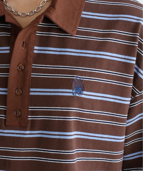 cepo（セポ）の「ワンポイントクマ刺繍マルチボーダーポロシャツ（Tシャツ/カットソー・レディース・グレー/ブラウン・M）」の22枚目の写真