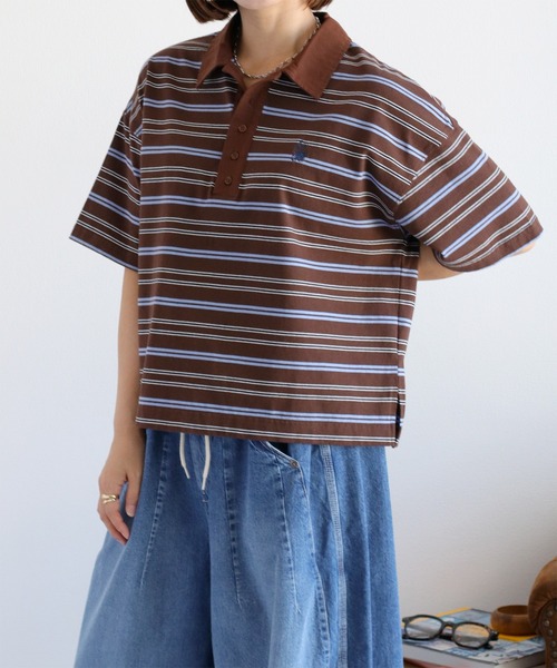 cepo（セポ）の「ワンポイントクマ刺繍マルチボーダーポロシャツ（Tシャツ/カットソー・レディース・グレー/ブラウン・M）」の18枚目の写真