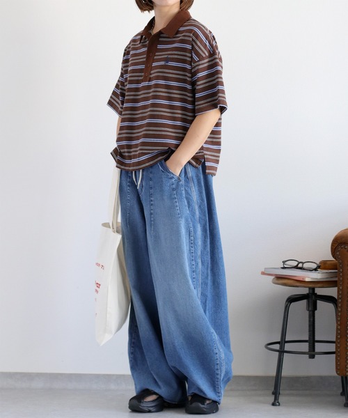 cepo（セポ）の「ワンポイントクマ刺繍マルチボーダーポロシャツ（Tシャツ/カットソー・レディース・グレー/ブラウン・M）」の17枚目の写真