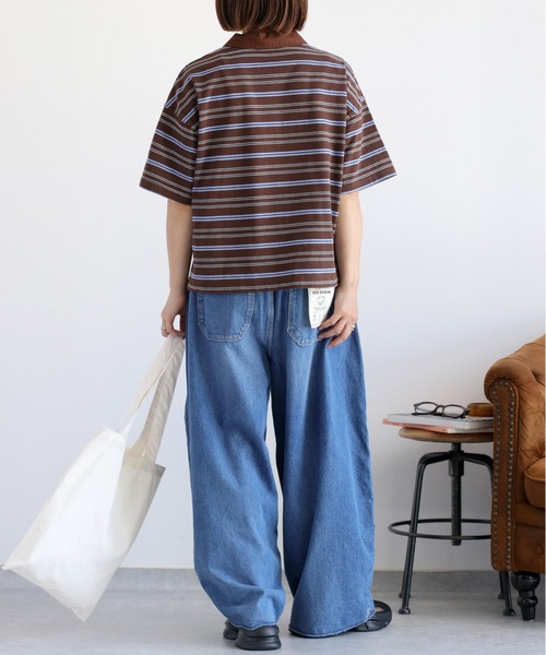 cepo（セポ）の「ワンポイントクマ刺繍マルチボーダーポロシャツ（Tシャツ/カットソー・レディース・グレー/ブラウン・M）」の15枚目の写真