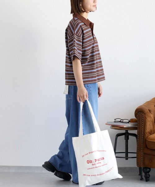 cepo（セポ）の「ワンポイントクマ刺繍マルチボーダーポロシャツ（Tシャツ/カットソー・レディース・グレー/ブラウン・M）」の16枚目の写真