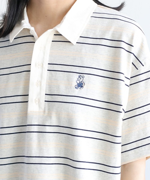 【美品】23区GOLF ベアかのこマルチボーダー シャツ ポロシャツ ソフトタッチコットンマルチボーダー ラガーポロシャツ