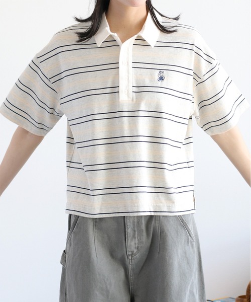 cepo（セポ）の「ワンポイントクマ刺繍マルチボーダーポロシャツ（Tシャツ/カットソー・レディース・グレー/ブラウン・M）」の12枚目の写真