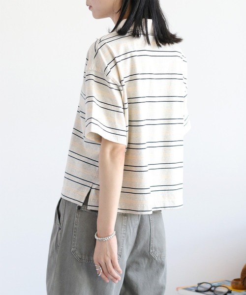 cepo（セポ）の「ワンポイントクマ刺繍マルチボーダーポロシャツ（Tシャツ/カットソー・レディース・グレー/ブラウン・M）」の9枚目の写真