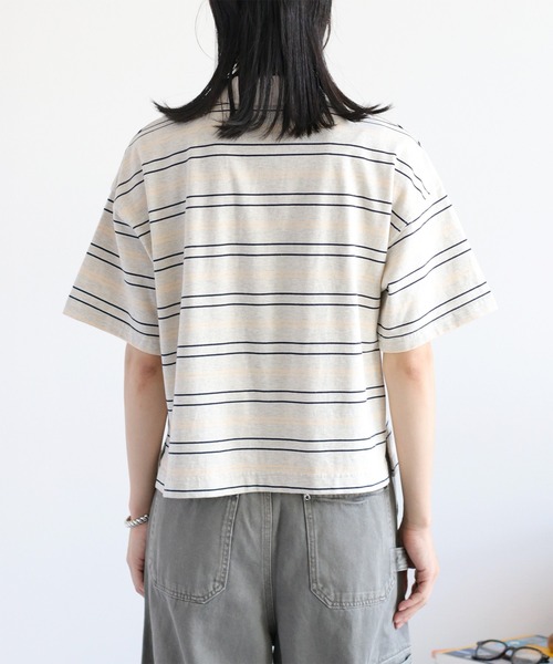 cepo（セポ）の「ワンポイントクマ刺繍マルチボーダーポロシャツ（Tシャツ/カットソー・レディース・グレー/ブラウン・M）」の10枚目の写真